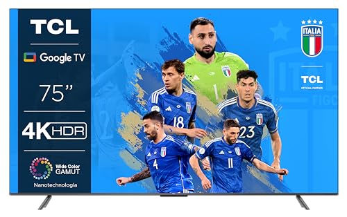 TCL 75P739, TV 75”, 4K Ultra HD HDR, Google TV, design senza bordi, Game Master, Dolby Vision & Atmos, Controllo Vocale hands-free, compatibile con Assistente Google & Alexa