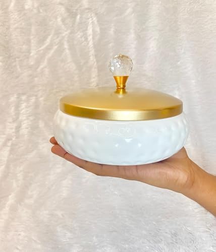 Image of Non Airtight 7 inch Hammered White plated Metal bowl with crystal Lid - Return Gift