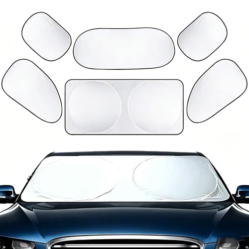 KoiLuvGo 6 PCS Car Windshield Sunshade, Foldable Side Window Sun Shade with Storage Bag Front Rear Windshield and 4 Side Window Shades, Privacy Protection Cover Block UV Rays, Keep Cool for Most Cars