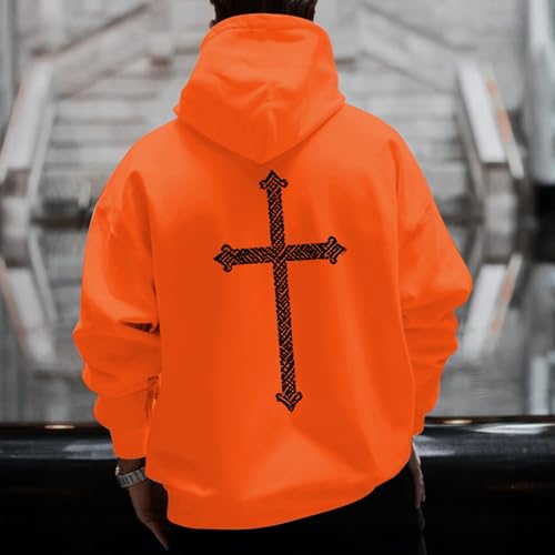 Men's Cross Hoodie Relaxed Fit Christian Hooded Sweatshirts Plus Size Urban Streetwear Tops with Pokcet4