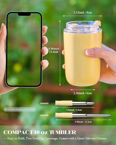 10 oz Insulated Coffee Tumblers, Travel Coffee Tumblers with Straw (Yellow) - image 2