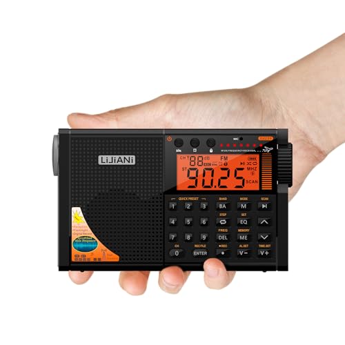 Image of Shortwave Radio AIR /VHF /AM /FM /Weather 6-Bands with Bluetooth /TF Card,4W Flashlight,Reading Lamp,Keyboard Backlight, Digital Recording, Alarm Clock,Powered by AA & LI Battery,Type-C /ANT Jack