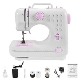 Sewing Machine for Beginners with UK Plug - 12 Built-in Stitches, Foot Pedal & Battery Power, LED Light, Easy Thread Cutter (Purple, L)