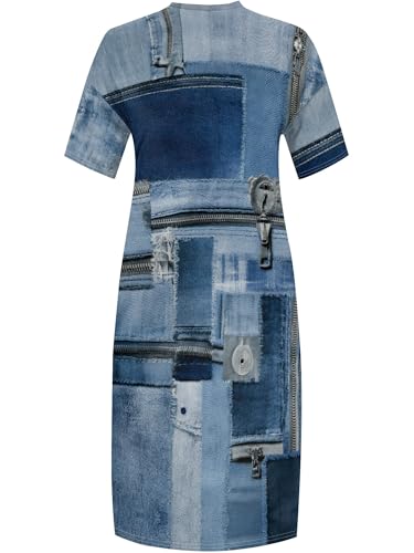 Image of SUZONANA Womens Plus Size 3D Denim-Print Fashion Maxi Dresses Casual Soft Tshirt Dress
