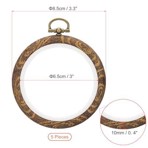 Image of PATIKIL 3inch Embroidery Hoops, 5Pieces Imitated Wood Circle Frame Cross Stitch Hoop Ring for Embroidery Art Craft Sewing Ornaments Hanging Decoration