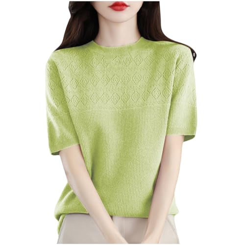 Firzero Women's Spring Summer Sweater 2024 Trendy Short Sleeve Knit Shirts Casual Loose Crewneck Tops Solid Color Tunics