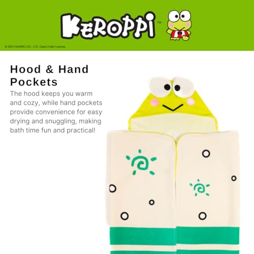 Image of Sanrio Keroppi Kids Super Soft Bath /Pool /Beach Soft Cotton Terry Hooded Towel Wrap, 24 in x 50 in, (Officially Licensed Product) by Franco