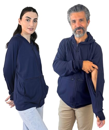 Inspired Comforts Unisex Dialysis & IV Access Hoodie – Dual Arm Zippers, Thumbhole Sleeves & Pockets - Deep Navy, 2XL
