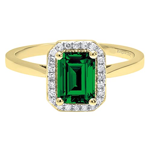Dazzlingrock Collection 7X5mm Emerald Cut Lab Created Gemstone & 0.10 ct Natural Round Diamond Engagement Ring,Avaialble in 10K/14K/18K Solid Gold2