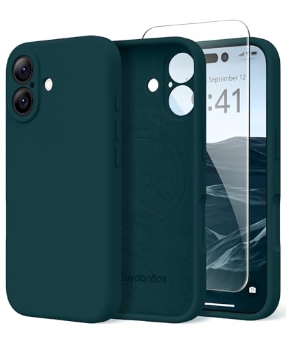 Image of Magnetic for iPhone 16 Case, Compatible with MagSafe, [Screen Protector + Full Camera Protection], Silicone Shockproof Anti-Scratch Protective Phone Case for iPhone 16 6.1 inch, Deep Blue