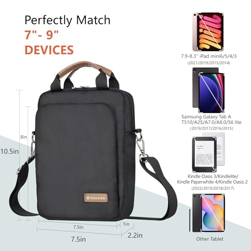 Image of 7-9 Inch Tablet Sleeve Bag, Ipad Bag for iPad mini 6 /5 /4 /3 /2,Samsung Galaxy Tab A7 Lite 8.7 inch / Tab A 8.0 inch,Kindle 2022 /10 /9 /8 /7 /6,eReader,with Removable Shoulder Strap (Black)
