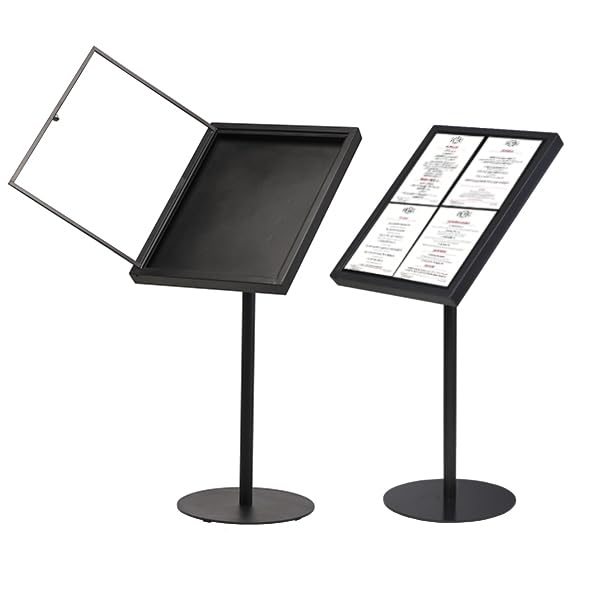 Porte-Menu Restaurant sur Pied 4 feuilles A4 Noir