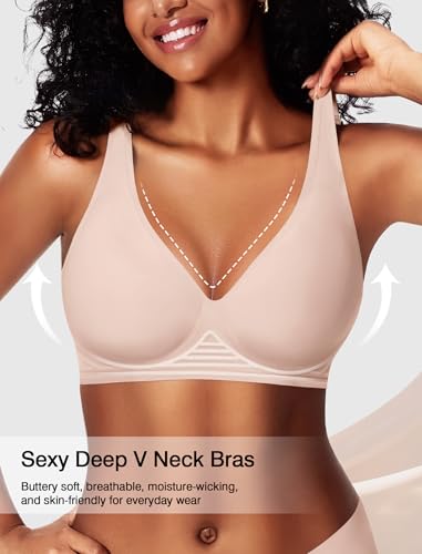 Image of Deep V Wireless Jelly Bras for Women Push Up Bralette Seamless No Underwire Support T-Shirt Comfort Plunge Full Coverage