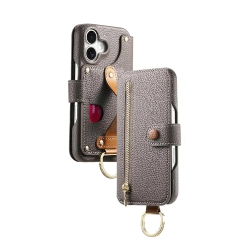 Étui portefeuille iPhone 12 cuir rabat gris antichoc housse support cartes