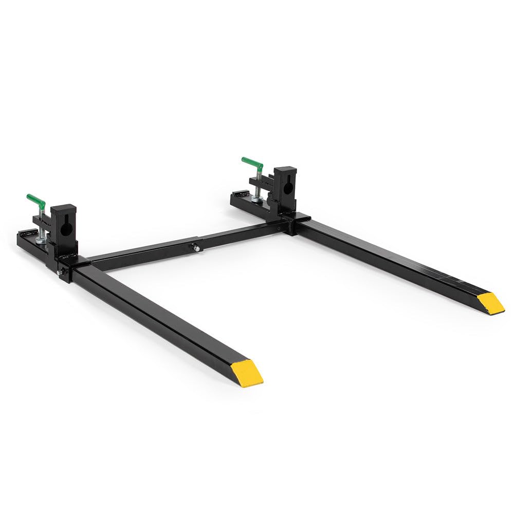 Titan Attachments Light-Duty 60" Clamp-On Pallet Forks with Adjustable Stabilizer Bar, 46" x 3" Fork Length, Rated 2000 LB, Easy to Install on Loader or Skid Steer Bucket