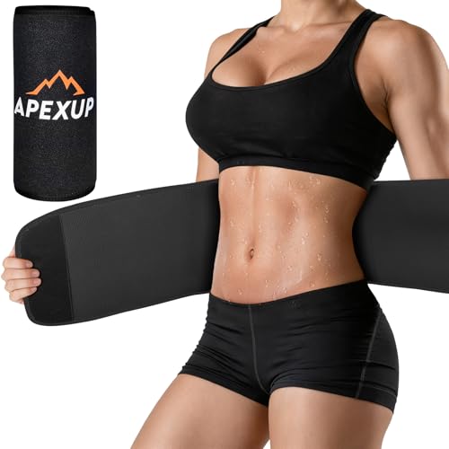 APEXUP Waist Trainer for Women Lower Belly Fat, Men Sweat Band, Stomach Wrap, Waist Trimmer with Removable Lumbar Support Bar for Workouts (Black, L)