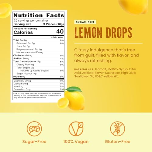 Image of Cambie Sugar Free Lemon Drops Hard Candy Individually Wrapped - 1 lb