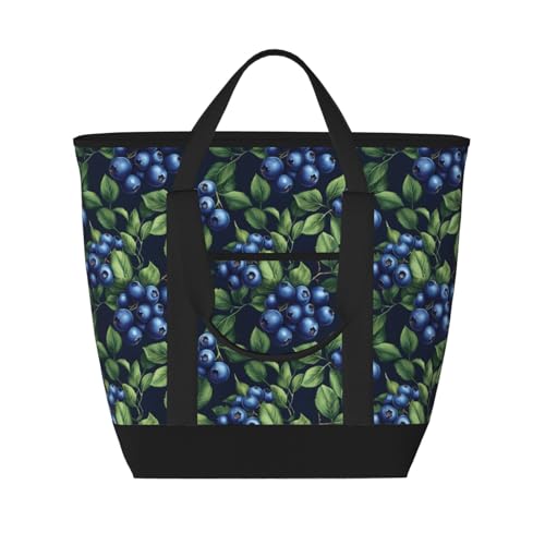 Nevjipu Bolsa de comestibles reutilizable con aislamiento grande – Bolsa térmica suave con estampado de arándanos, bolsas de compras aislantes para comestibles, transportador de alimentos portátil