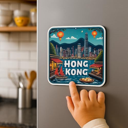 Image of Naxon Hong Kong Country Theme Souvenir Wooden Refrigerator Stylish Fridge Magnet - Fridge Decoration Magnet for Kitchen & Home Decor | Perfect Souvenir Gift | Size 3x3 Inches | Pack of 1