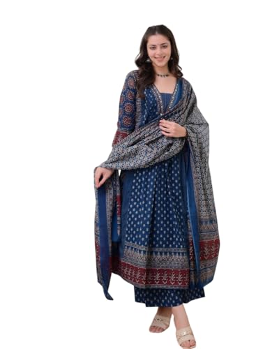 Image of Women's by Pure Cotton Anarkali Kurti Plazo with Dupatta Set.