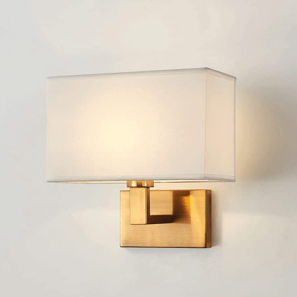 KBUUKYYXouy Bedroom Wall Sconces Square Indoor Wall Mounted Lamp with Fabric Shade Bedside Reading Wall Light for Bedroom Living Room Hotels Corridors(White)