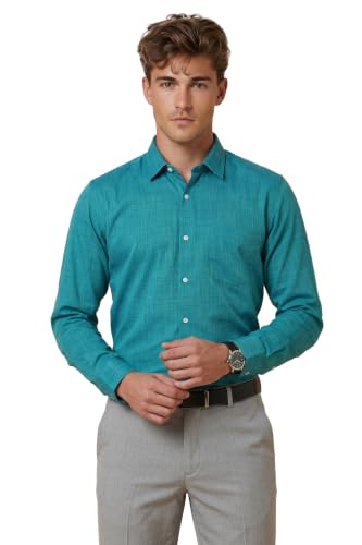 Image of Peter England Men's Slim Fit Full Sleeve Formal Textured Solid Shirt | Festive Duo-Tone Colour | 100% Cotton