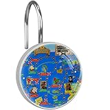 12 Packungen dekorative Duschvorhanghaken, Edelstahl Duschhaken Ringe für Badezimmer, Duschvorhang Ringe Aufhänger Kinder Cartoon Schatzjäger