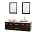 Wyndham Collection Centra 72" Double Bathroom Vanity in Espresso, White Carrera Marble Countertop, Arista Ivory Marble Sinks & 24" Mirrors