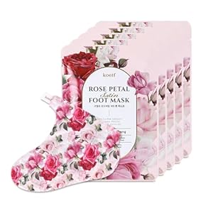 PETITFEE Rose Petal Satin Foot Mask (5pairs) – Intensive Nourishing Socks, Rose Scented Foot Repair Masks with Peptide, Collagen, Shea Butter, Urea for Silky Smooth Feet, Foot Treatment, Body Mask