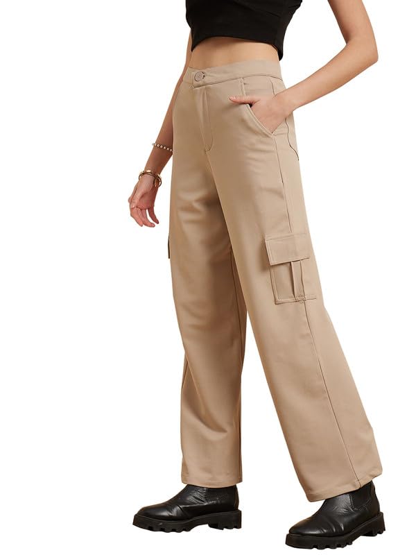 Dream Beauty Fashion Women’s High Waist Cargo Pant with Side Pocket Trouser Track Pant Parallel Leg for Casual Office Work wear (Rox 2)