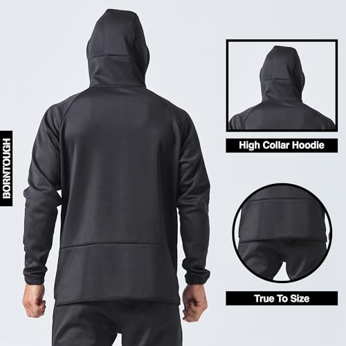 Born Tough Gym Workout Hoodie For Men, Athletic Track Jacket, Mens Gym Hoodie, Black Full Zip-Up Hoodie Running thumb #2