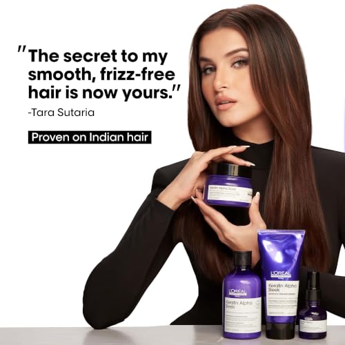 Image of L'Oreal Professionnel Keratin Alpha Sleek Shampoo 300ml & Hair Mask 250ml | Frizz Control, Smoothness & 84% Less Frizz | Validated on Indian Hair