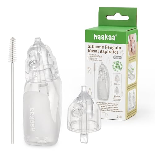 Image of Haakaa Penguin Nasal Aspirator for Baby – Blocked Nose Relief: Works by Suction – BPA, PVC & Phthalate-Free – Food-Grade Silicone – Easy-to-Clean – Fluid Measurement