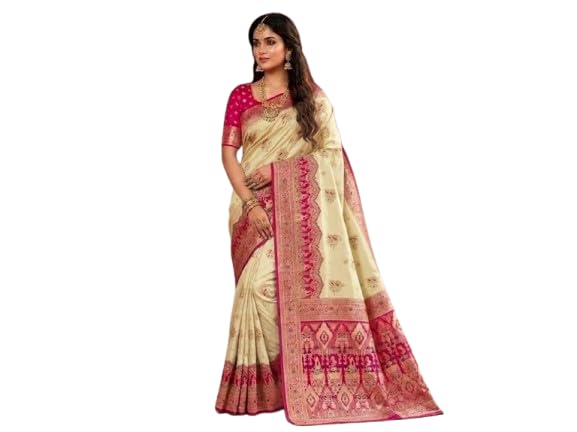 ziton Kanjivaram Banarasi Silk Saree with Unstitch Blouse Woven Zari Border, Traditional Indian Ethnic Wear-picture-35