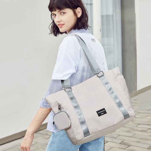 Hanke Laptop Tote - Lightweight Nylon Shoulder Bag for Work, Travel, Sports & Gym - Dune Grey2