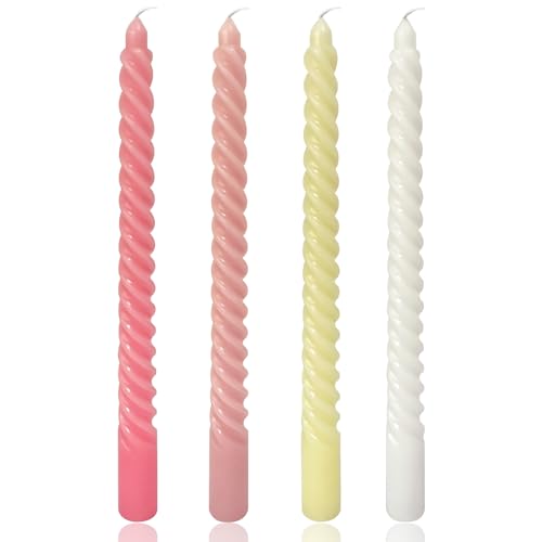 10 Inch Spiral Taper Candles for Home Decoration, 4 Pack Candy Series Candlesticks for Dinner Party Holiday Birthday Celebration, Dripless and Smokeless