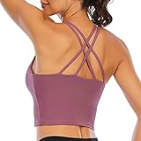 Youloveit Sports Bras for Women Padded Longline Yoga Cami Crop Tank Tops with Built-in Bra(M,Rose...