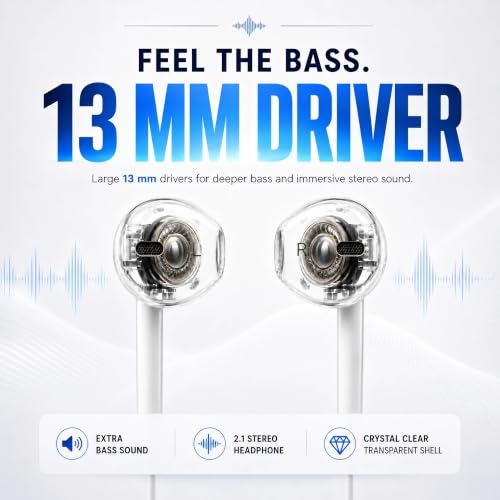 Image of 2in1SHOT TypeC Wired Earphone with Powerful HD Mic for Clear Sound, Deep Bass Sound, HD Calling, in-Line Volume Control & Noise Cancellation Compatible with only TypeC Jacks in Mobiles WHT