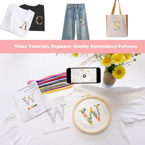 Image of Topapfo Alphabet Letter A Stick and Stitch Embroidery Stabilizers, Name Embroidery Patterns Kit for Beginners Adults Water Solute for Cothing T-Shirt Jeans Tote Bags Crafts