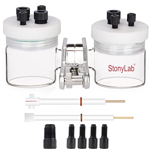 Stonylab H-Type Electrolytic Cells, Borosilicate Replaceable Ion-Exchange Membrane Electrolyzer Sealed Electrochemical Cells With Ptfe Lids And Electrodes, 50 Ml #TOP24