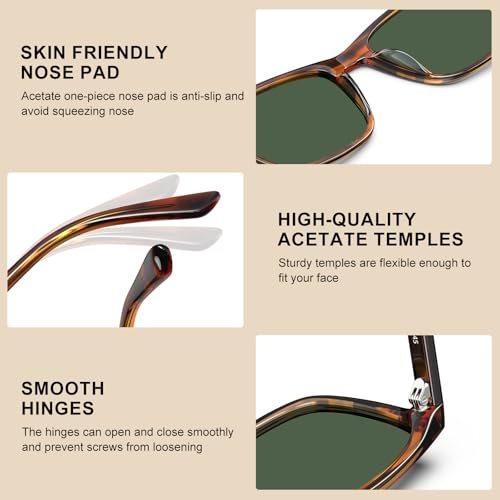 CARFIA Rectangle Polarized Sunglasses for Men UV400 Protection Narrow Face Lightweight Acetate Driving Glasses4