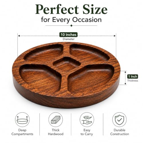 Image of Wooden Chip & Dip Platter for Snacks | Sheesham Wood Snack Serving Tray for Nachos, Snacks & Appetizers | Handcrafted in India