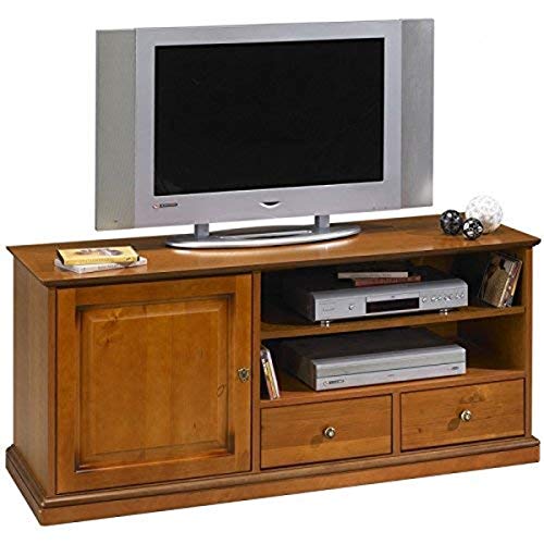 ACTUAL DIFFUSION Alsace Grand Meuble TV sur roulettes plaqué Merisier, Bois, 46,5x134,5x58,5 cm