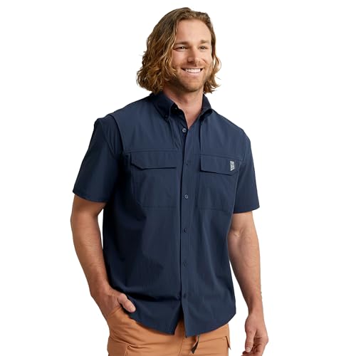 HUK Back Draft Solid Short Sleeve Button, Vented Fishing Shirt for Men