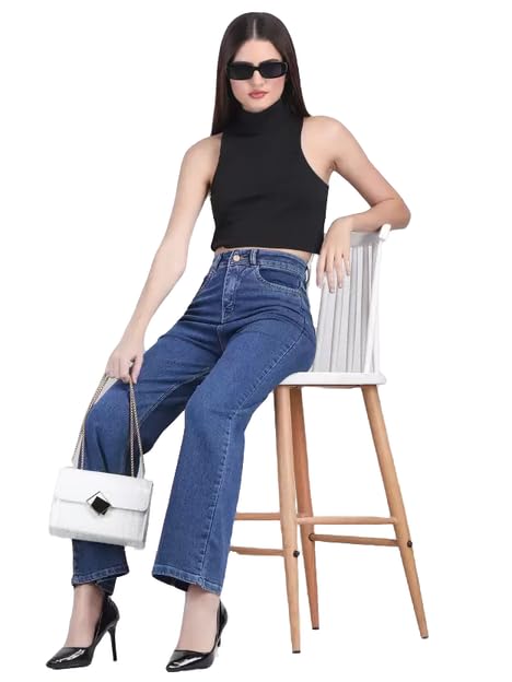 Image of LINARIA Women's Regular Fit Flared Jeans, Dark Blue, Baggy Style
