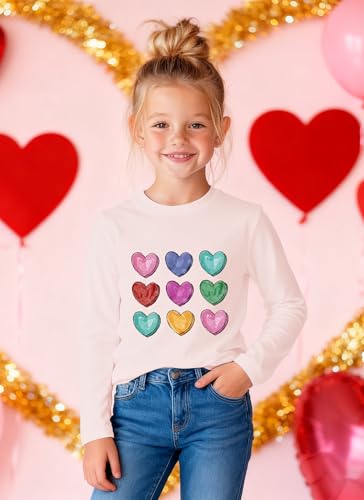Image of Valentines Shirts for Girls Toddler Cute Love Heart Long Sleeve Casual Tee Tops