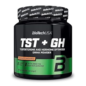 BioTechUSA TST + GH | Testosterone & Hormone Boosting Drink Powder | 2,850mg DAA | Amino Acids, Vitamins, Minerals | Sugar-, Lactose- and Gluten-Free | 300g | Orange