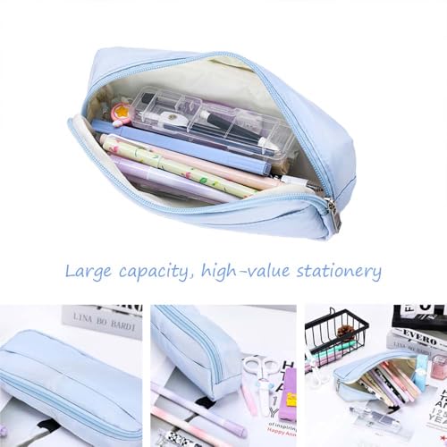 Image of Pencil Case Back to School Supplies Zipper Pencil Pouch,Desk Accessories & Workspace Organizers Pencil Bag School Supplies for Teen Girls (Blue)