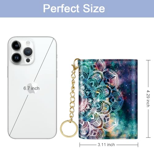 Image of Trifold Womens Wallet Small Slim RFID Blocking Card Wallet Cute Credit Card Holder Leather Mini Purse with Cash Pocket 7 Card Slots ID Window, Mandala