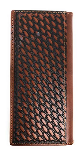 Western Genuine Leather Cowhide Cow fur Basketweave Texas State Men's Long Bifold Wallet in 3 colors (Coffee)2